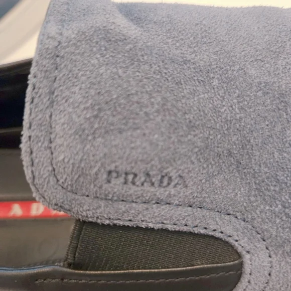 PRADA Mens Blue Suede Slip On No Lace Casual Leather Trim White Sole  Sneaker. - Picture 5 of 7